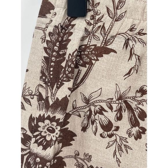 Charter Club Linen Pants Women 4 Petite Tan Brown Floral High‎ Waist Tapered - Picture 5 of 12